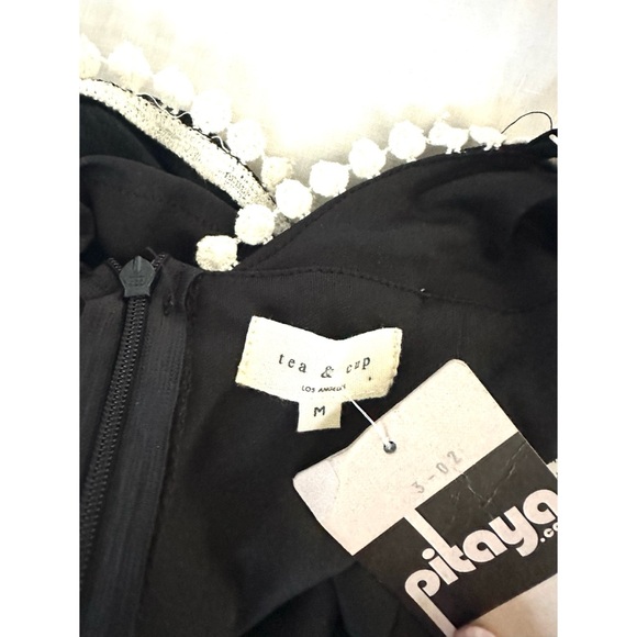 Tea & Cup Black & White Pom Pom Romper - Picture 5 of 7